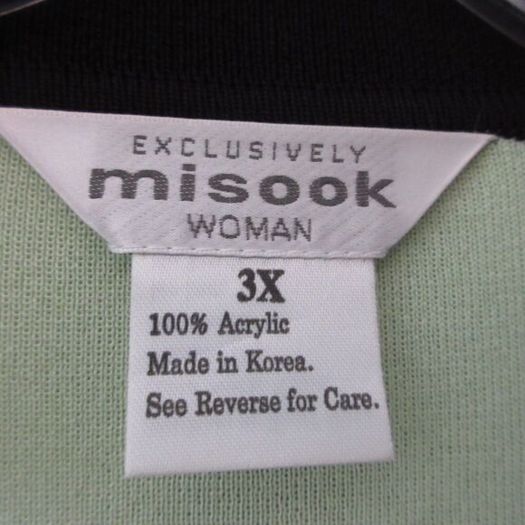Exclusively Misook Sweater Cardigan Women Plus‎ 3X Green Black Open Front Career - Picture 7 of 15